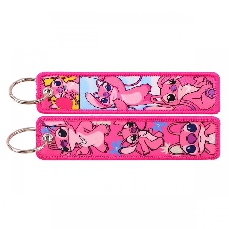 Lilo & Stitch Double sided color woven label keychain with thickened hanging rope 13x3cm 10G price for 5 pcs