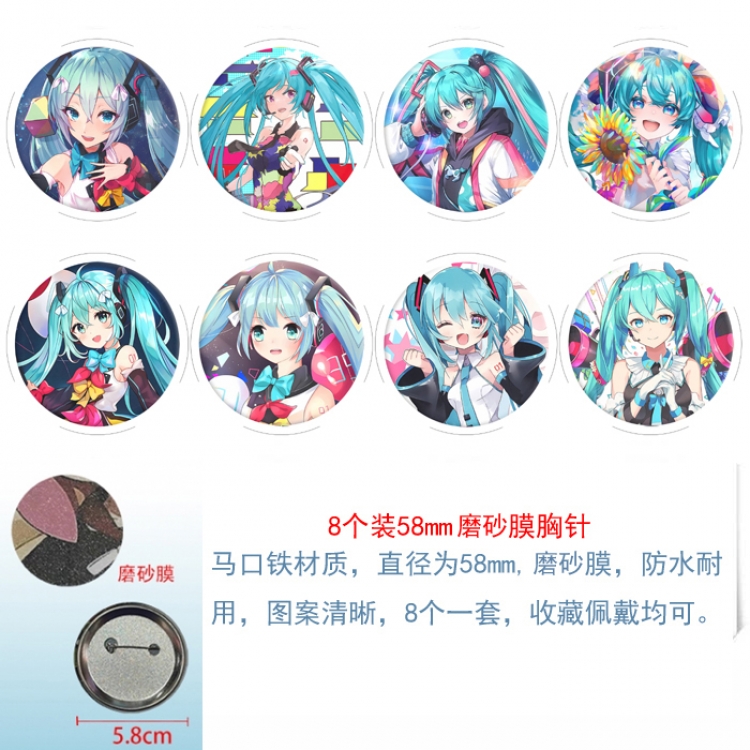 Hatsune Miku Anime round scrub film brooch badge 58MM a set of 8