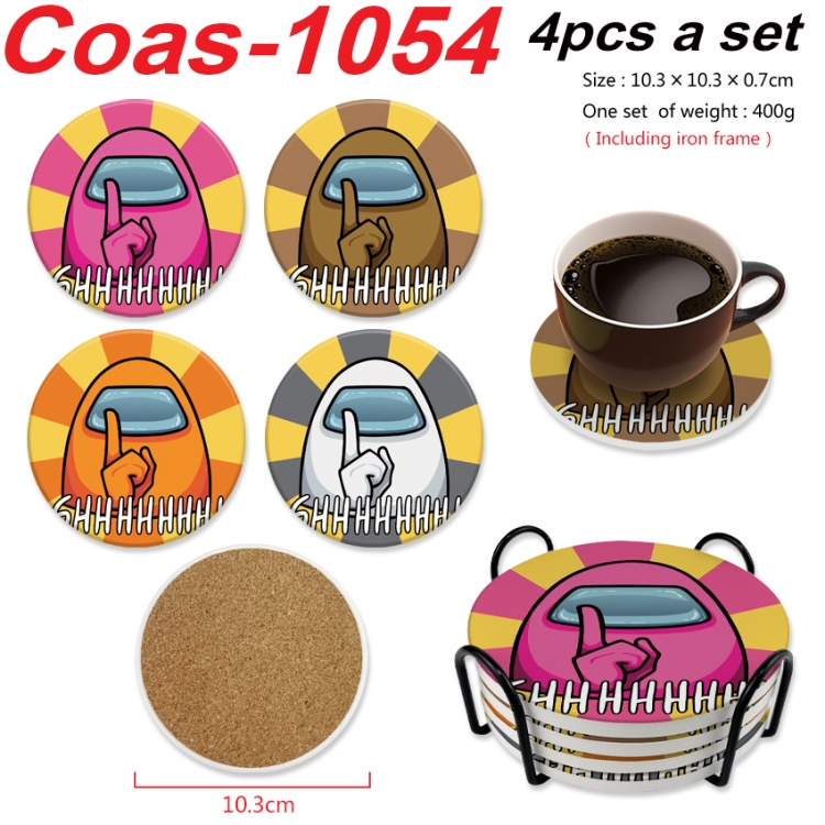 among us Anime peripheral circular coaster UV printed ceramic cork insulation pad a set of 4