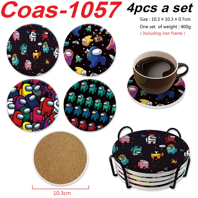 among us Anime peripheral circular coaster UV printed ceramic cork insulation pad a set of 4