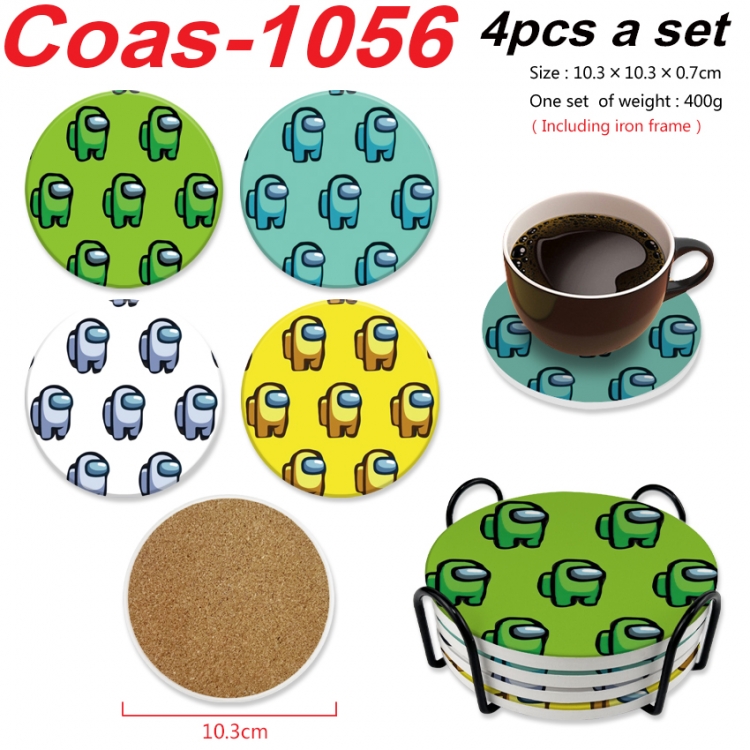 among us Anime peripheral circular coaster UV printed ceramic cork insulation pad a set of 4