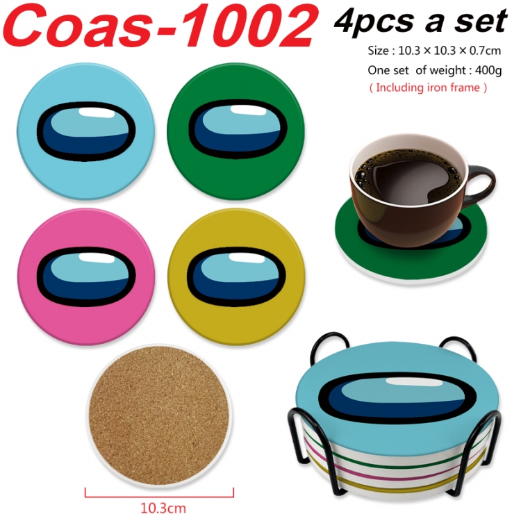 among us Anime peripheral circular coaster UV printed ceramic cork insulation pad a set of 4