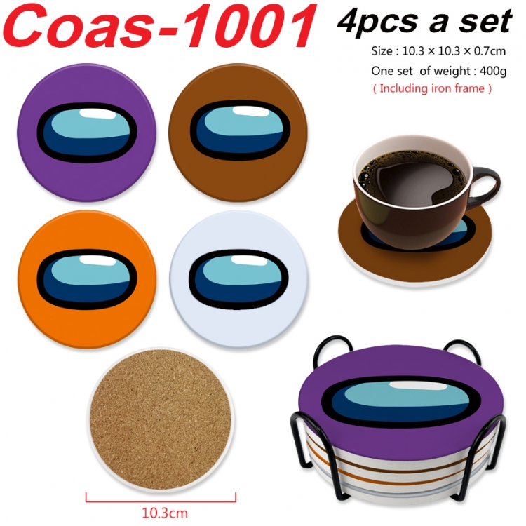 among us Anime peripheral circular coaster UV printed ceramic cork insulation pad a set of 4