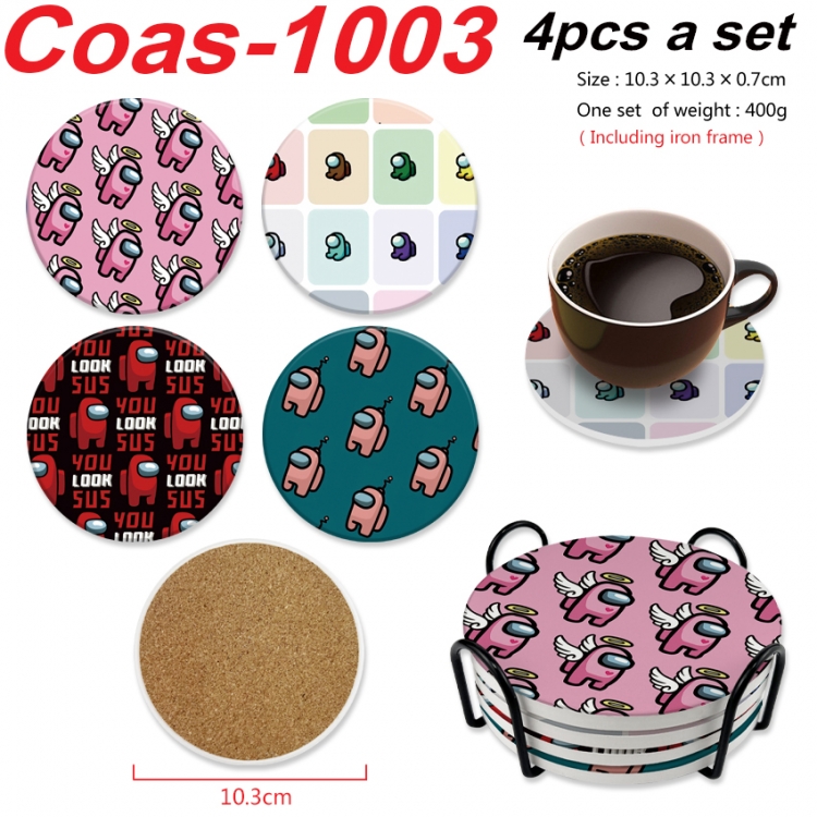 among us Anime peripheral circular coaster UV printed ceramic cork insulation pad a set of 4