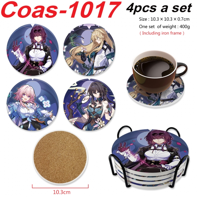 Honkai: Star Rail Anime peripheral circular coaster UV printed ceramic cork insulation pad a set of 4