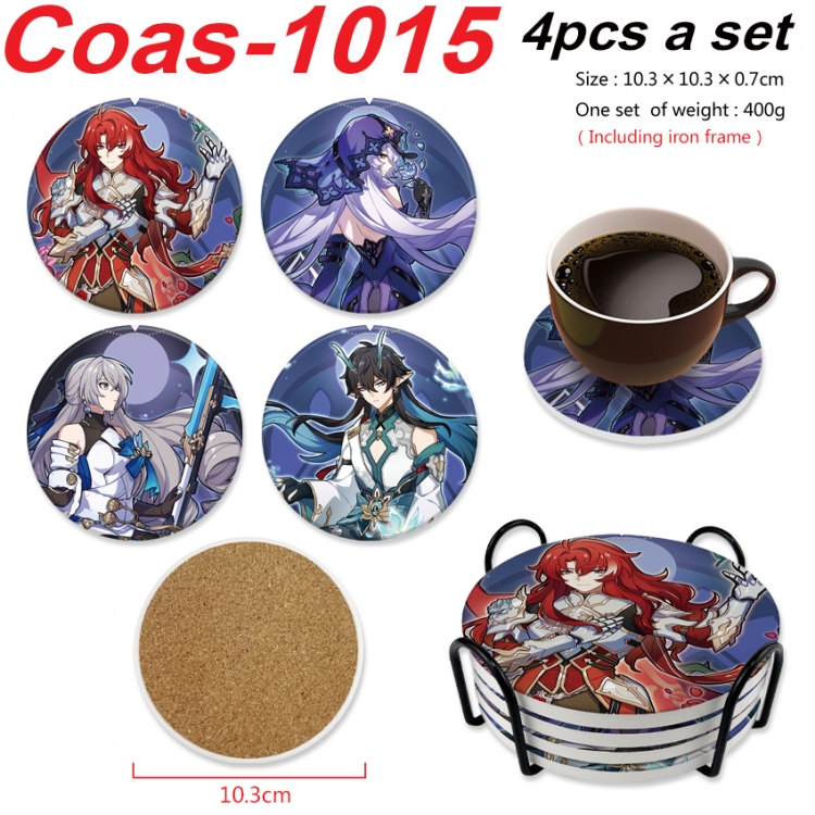 Honkai: Star Rail Anime peripheral circular coaster UV printed ceramic cork insulation pad a set of 4