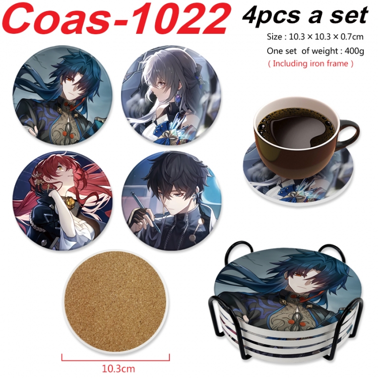 Honkai: Star Rail Anime peripheral circular coaster UV printed ceramic cork insulation pad a set of 4