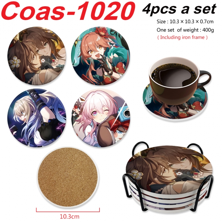 Honkai: Star Rail Anime peripheral circular coaster UV printed ceramic cork insulation pad a set of 4