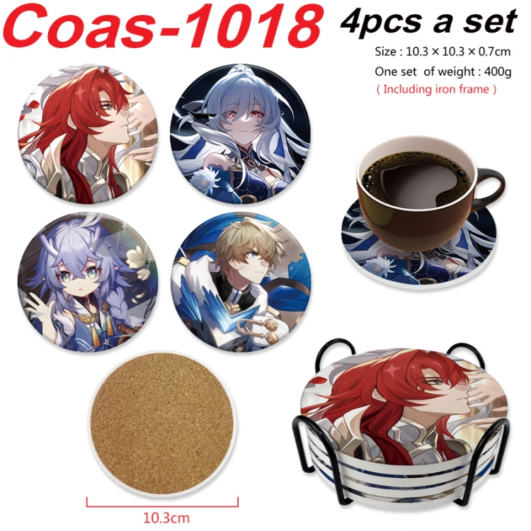 Honkai: Star Rail Anime peripheral circular coaster UV printed ceramic cork insulation pad a set of 4