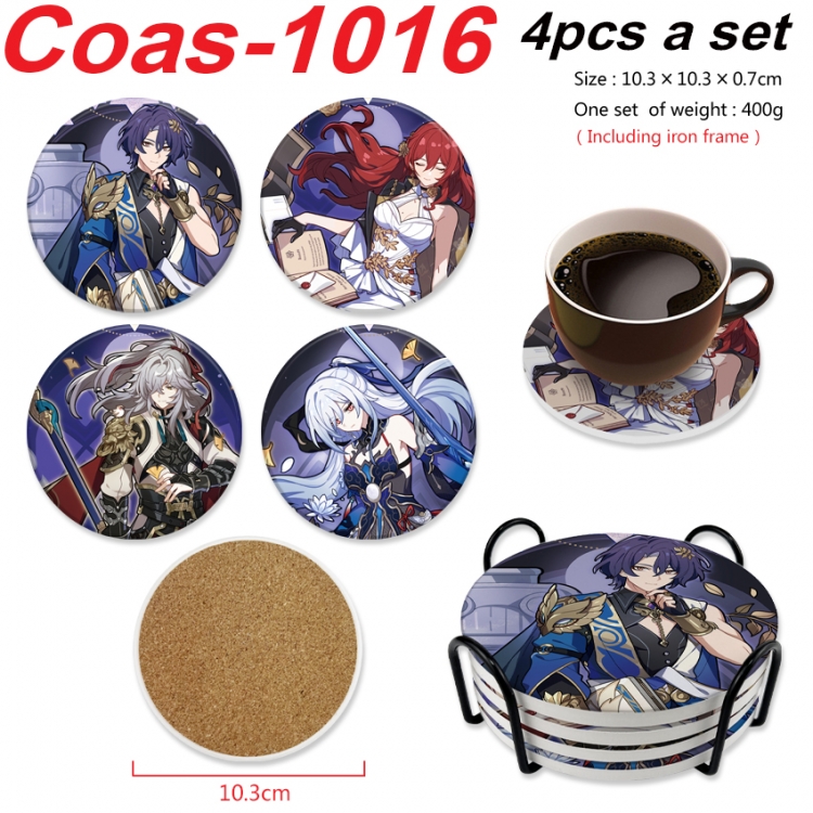 Honkai: Star Rail Anime peripheral circular coaster UV printed ceramic cork insulation pad a set of 4