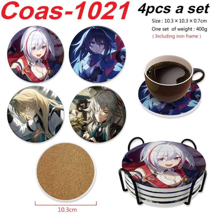 Honkai: Star Rail Anime peripheral circular coaster UV printed ceramic cork insulation pad a set of 4