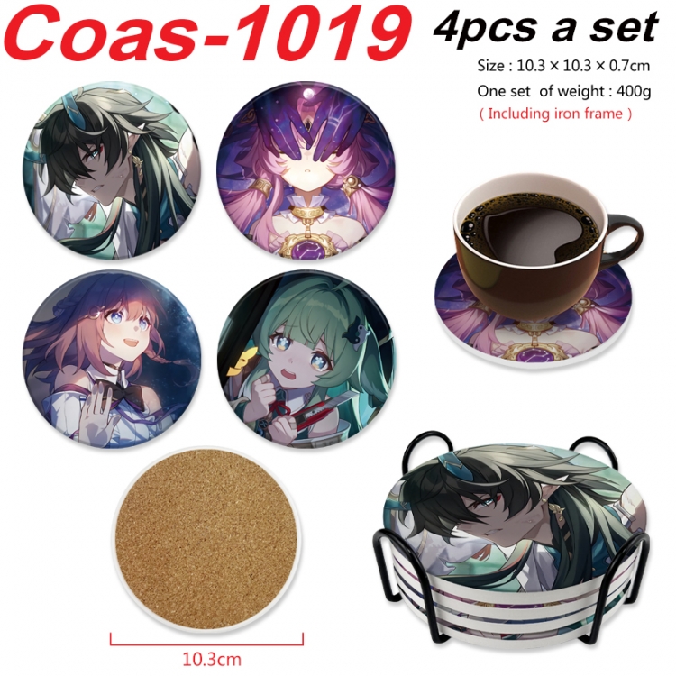 Honkai: Star Rail Anime peripheral circular coaster UV printed ceramic cork insulation pad a set of 4