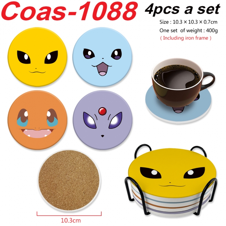 Pokemon Anime peripheral circular coaster UV printed ceramic cork insulation pad a set of 4