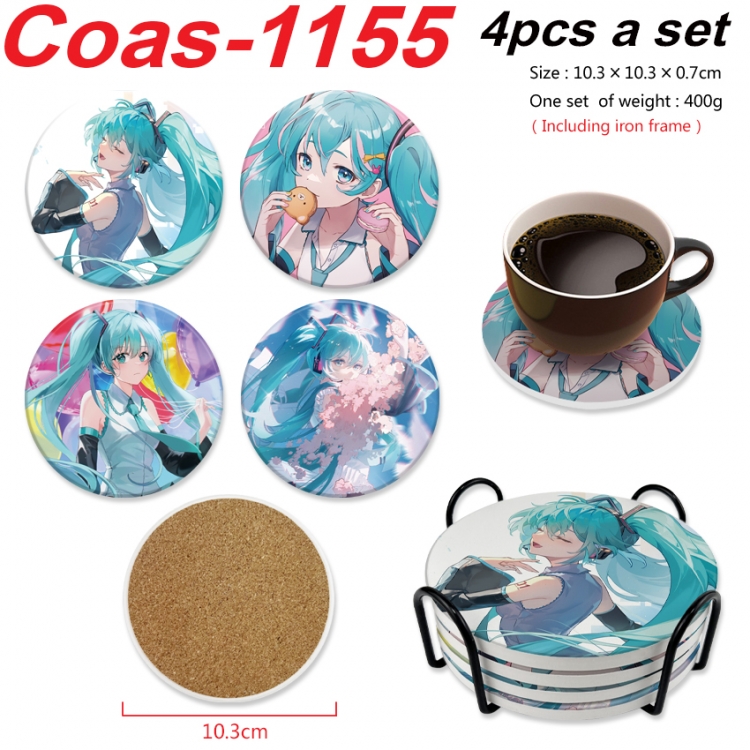 Hatsune Miku Anime peripheral circular coaster UV printed ceramic cork insulation pad a set of 4