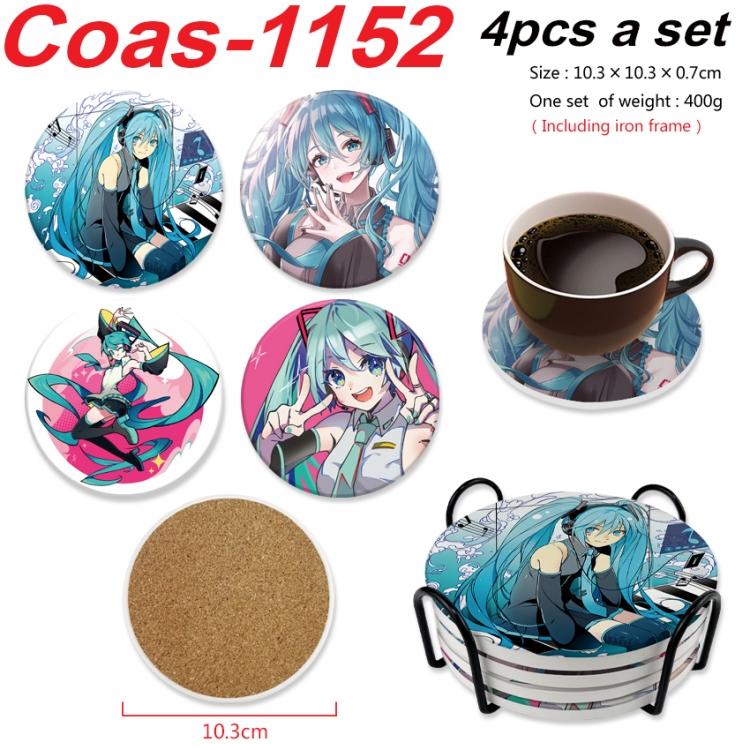 Hatsune Miku Anime peripheral circular coaster UV printed ceramic cork insulation pad a set of 4