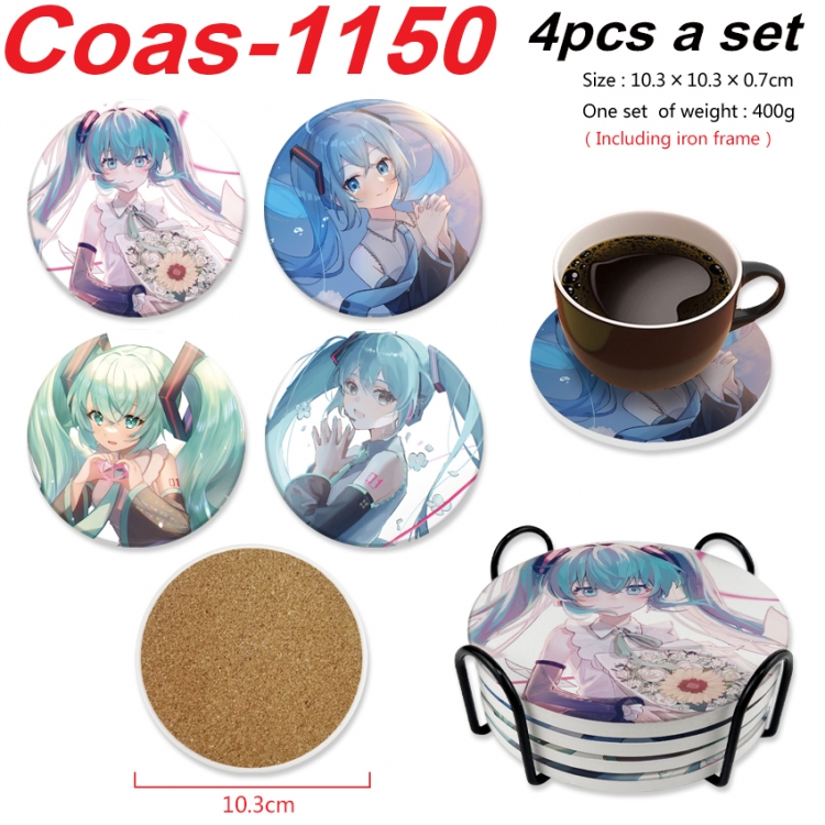 Hatsune Miku Anime peripheral circular coaster UV printed ceramic cork insulation pad a set of 4