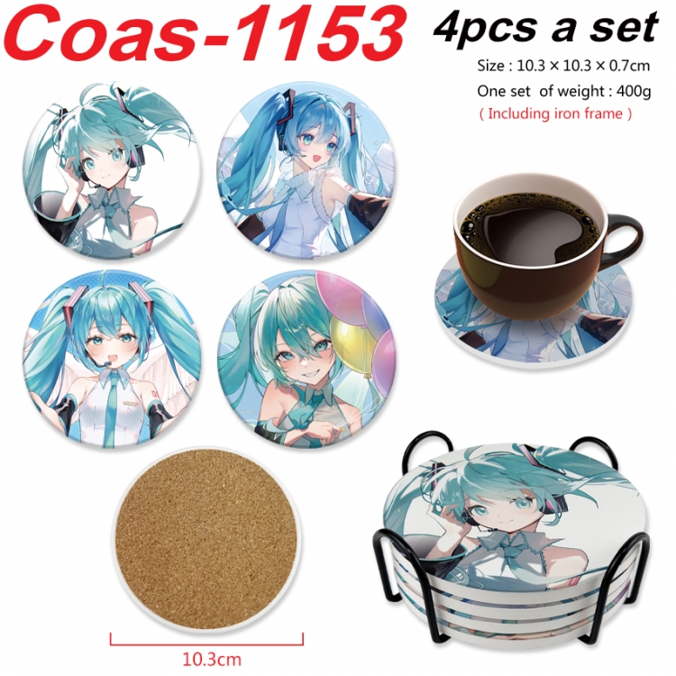 Hatsune Miku Anime peripheral circular coaster UV printed ceramic cork insulation pad a set of 4