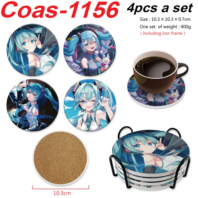 Hatsune Miku Anime peripheral circular coaster UV printed ceramic cork insulation pad a set of 4