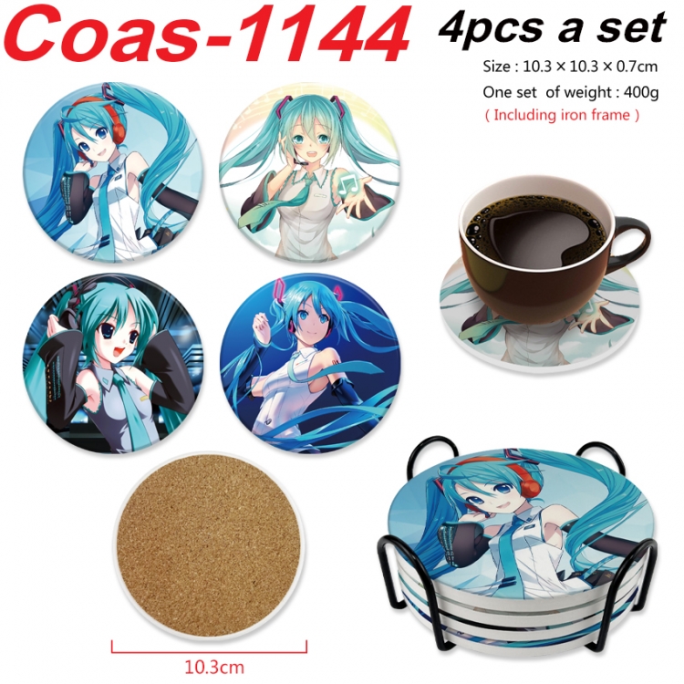 Hatsune Miku Anime peripheral circular coaster UV printed ceramic cork insulation pad a set of 4