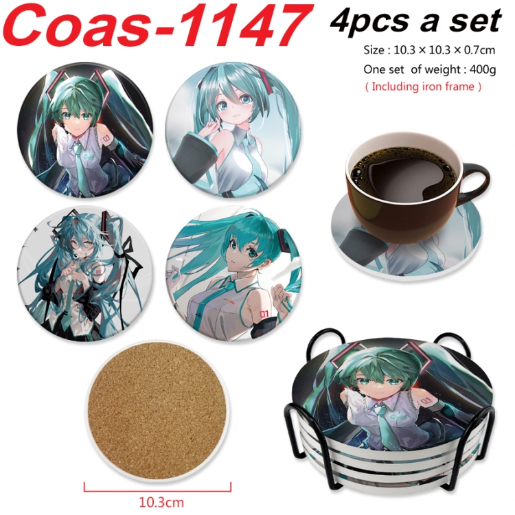 Hatsune Miku Anime peripheral circular coaster UV printed ceramic cork insulation pad a set of 4