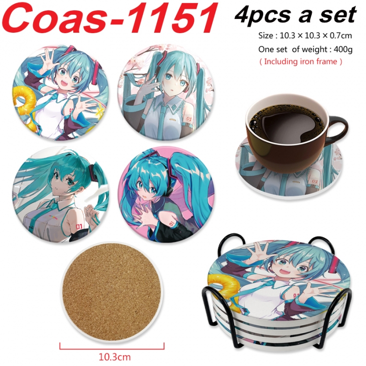 Hatsune Miku Anime peripheral circular coaster UV printed ceramic cork insulation pad a set of 4