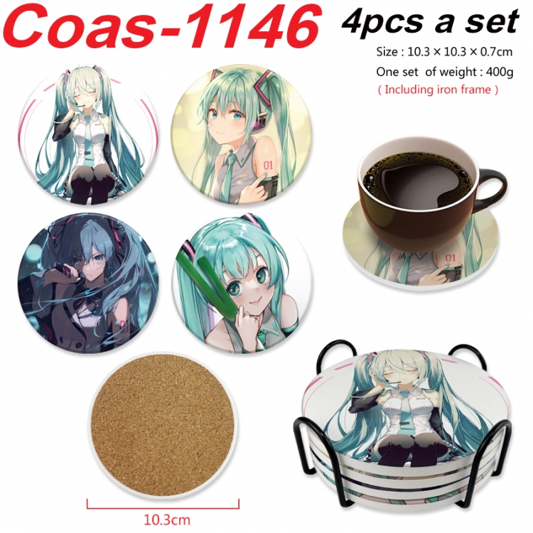 Hatsune Miku Anime peripheral circular coaster UV printed ceramic cork insulation pad a set of 4