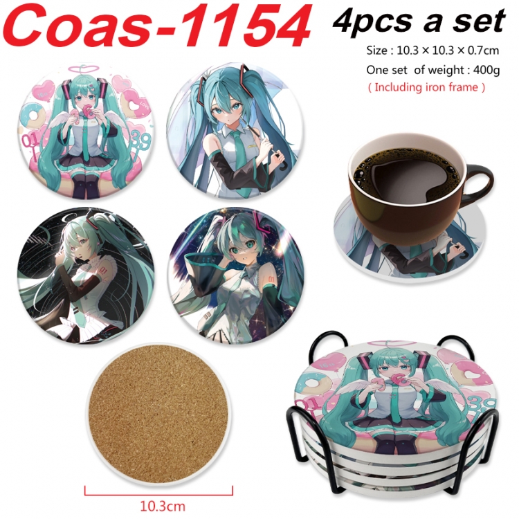 Hatsune Miku Anime peripheral circular coaster UV printed ceramic cork insulation pad a set of 4