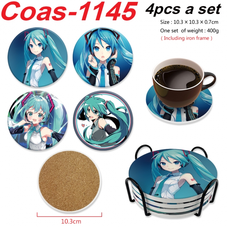 Hatsune Miku Anime peripheral circular coaster UV printed ceramic cork insulation pad a set of 4