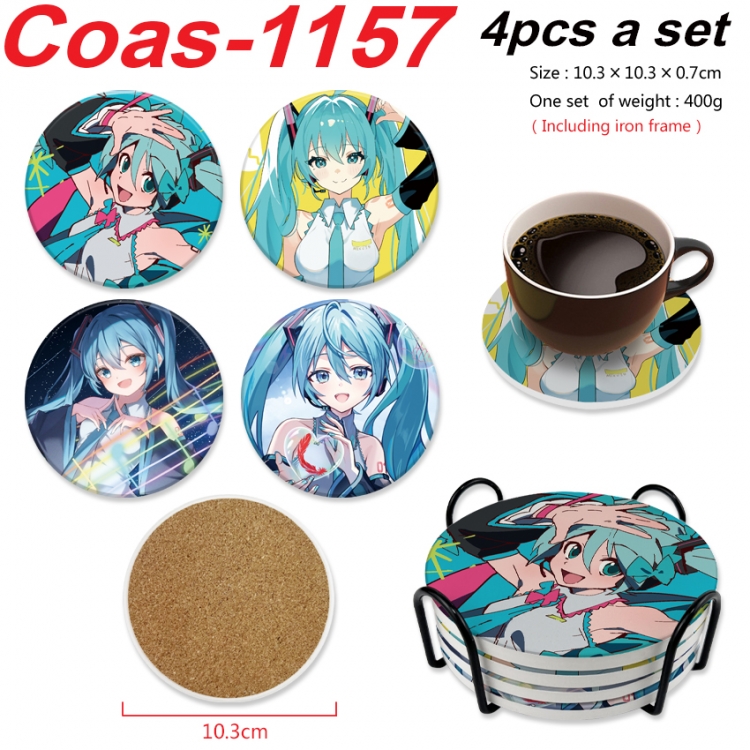 Hatsune Miku Anime peripheral circular coaster UV printed ceramic cork insulation pad a set of 4