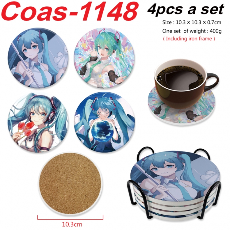 Hatsune Miku Anime peripheral circular coaster UV printed ceramic cork insulation pad a set of 4