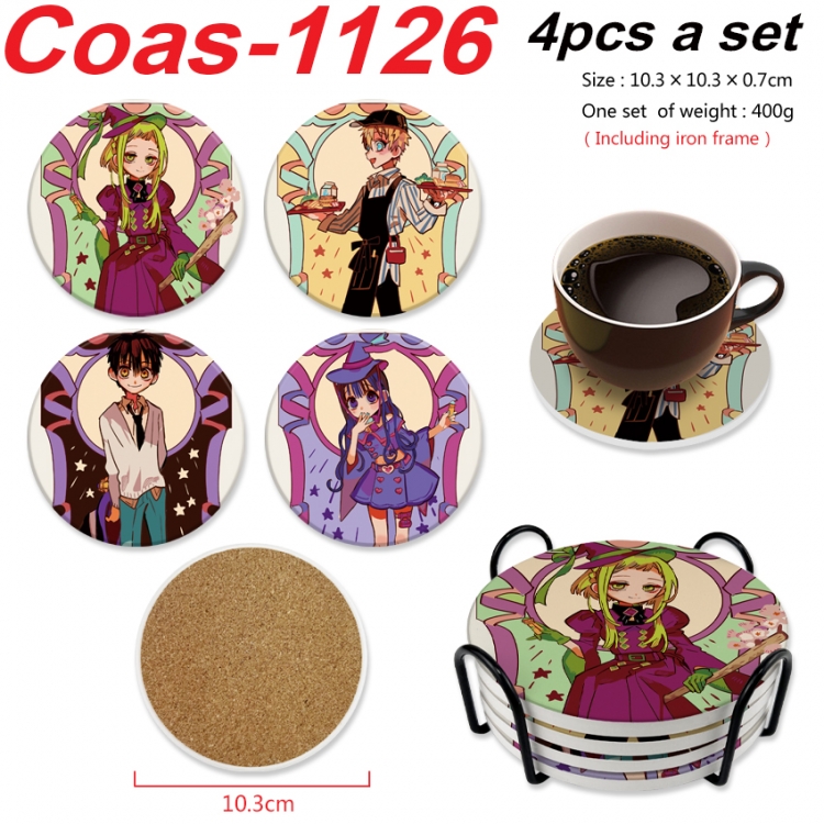Toilet-bound Hanako-kun Anime peripheral circular coaster UV printed ceramic cork insulation pad a set of 4