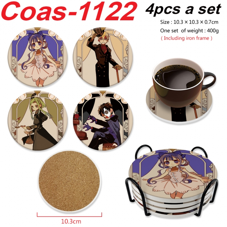 Toilet-bound Hanako-kun Anime peripheral circular coaster UV printed ceramic cork insulation pad a set of 4