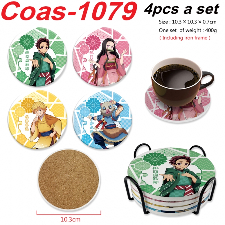 Demon Slayer Kimets Anime peripheral circular coaster UV printed ceramic cork insulation pad a set of 4