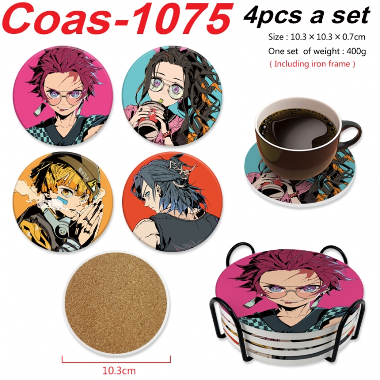 Demon Slayer Kimets Anime peripheral circular coaster UV printed ceramic cork insulation pad a set of 4