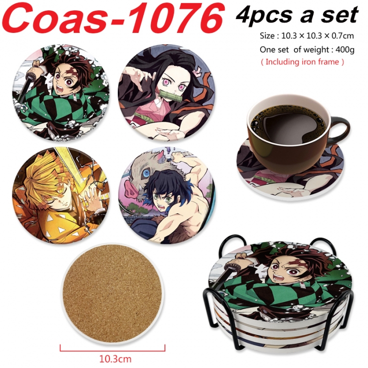 Demon Slayer Kimets Anime peripheral circular coaster UV printed ceramic cork insulation pad a set of 4