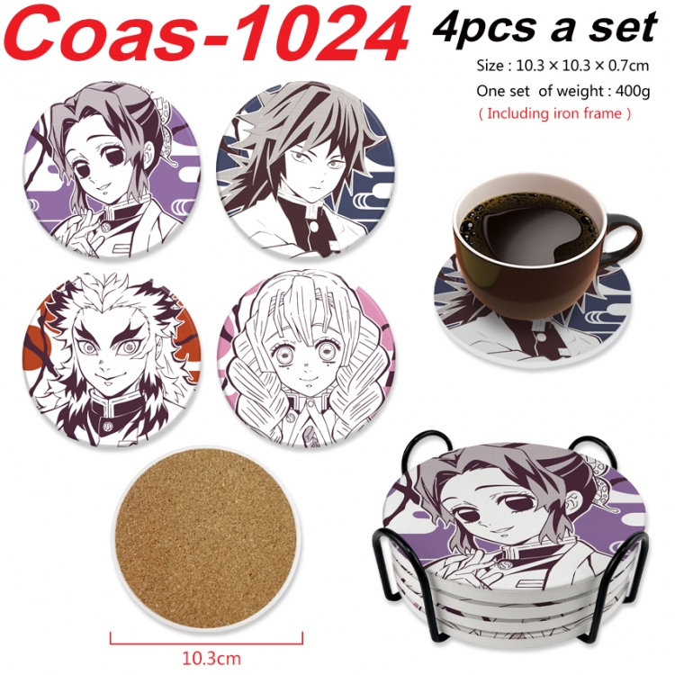 Demon Slayer Kimets Anime peripheral circular coaster UV printed ceramic cork insulation pad a set of 4