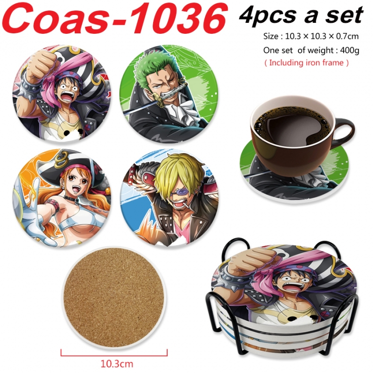 One Piece Anime peripheral circular coaster UV printed ceramic cork insulation pad a set of 4