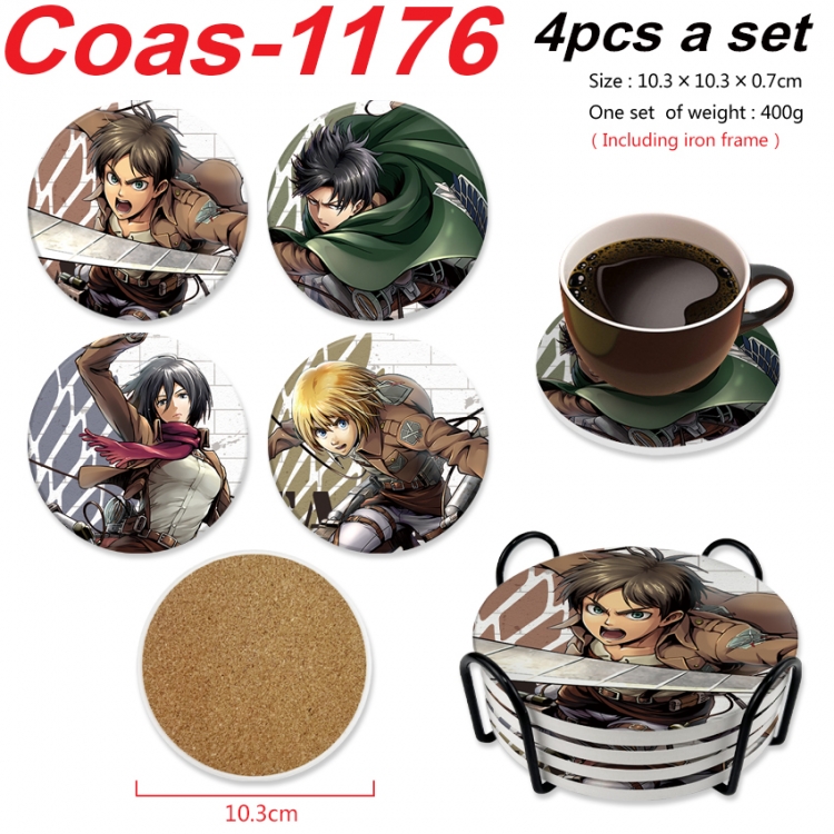Shingeki no Kyojin Anime peripheral circular coaster UV printed ceramic cork insulation pad a set of 4