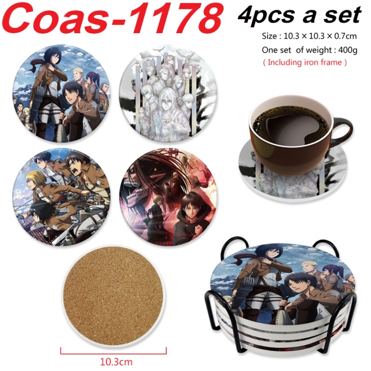 Shingeki no Kyojin Anime peripheral circular coaster UV printed ceramic cork insulation pad a set of 4