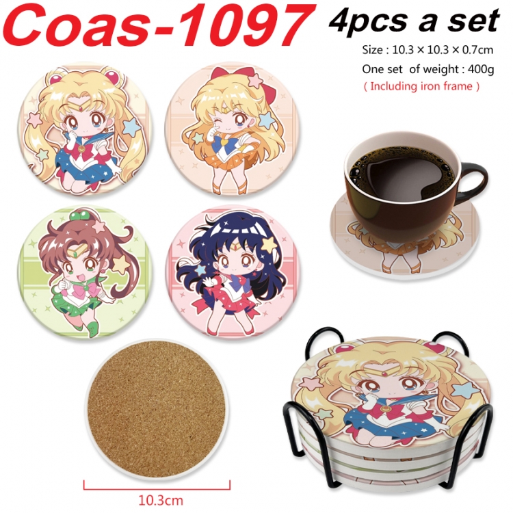 sailormoon Anime peripheral circular coaster UV printed ceramic cork insulation pad a set of 4