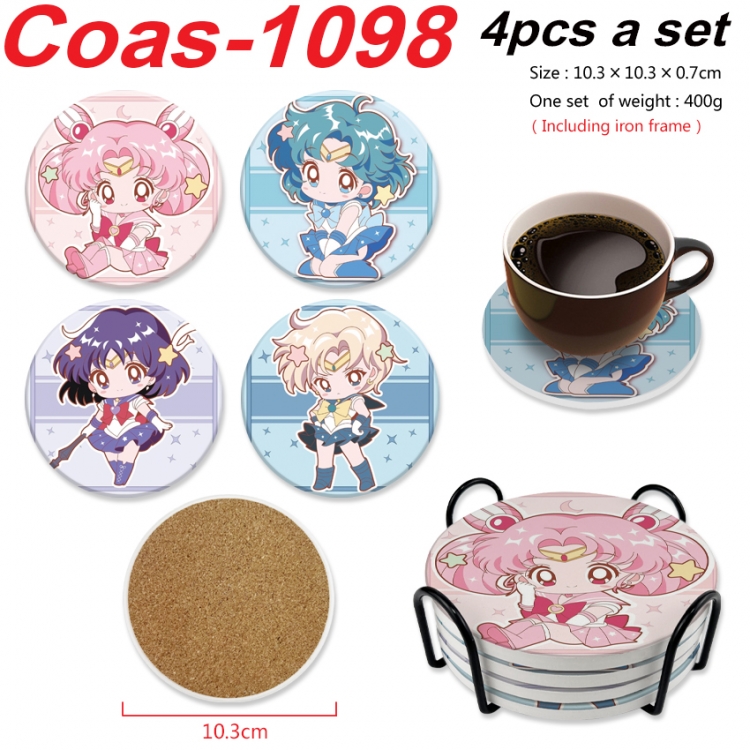 sailormoon Anime peripheral circular coaster UV printed ceramic cork insulation pad a set of 4