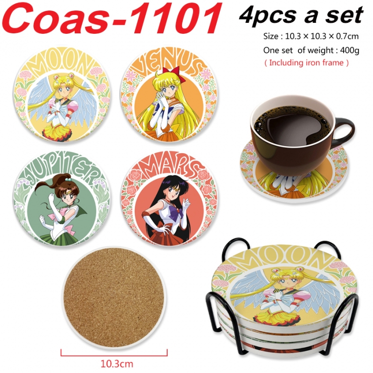 sailormoon Anime peripheral circular coaster UV printed ceramic cork insulation pad a set of 4