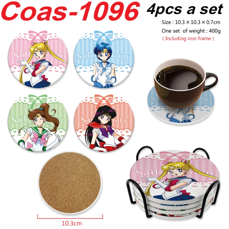 sailormoon Anime peripheral circular coaster UV printed ceramic cork insulation pad a set of 4