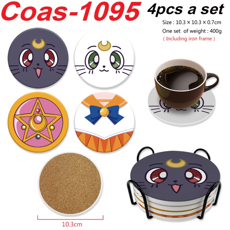 sailormoon Anime peripheral circular coaster UV printed ceramic cork insulation pad a set of 4