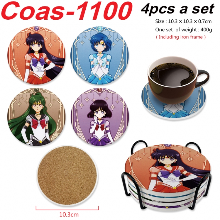 sailormoon Anime peripheral circular coaster UV printed ceramic cork insulation pad a set of 4