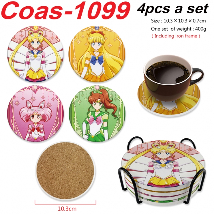 sailormoon Anime peripheral circular coaster UV printed ceramic cork insulation pad a set of 4