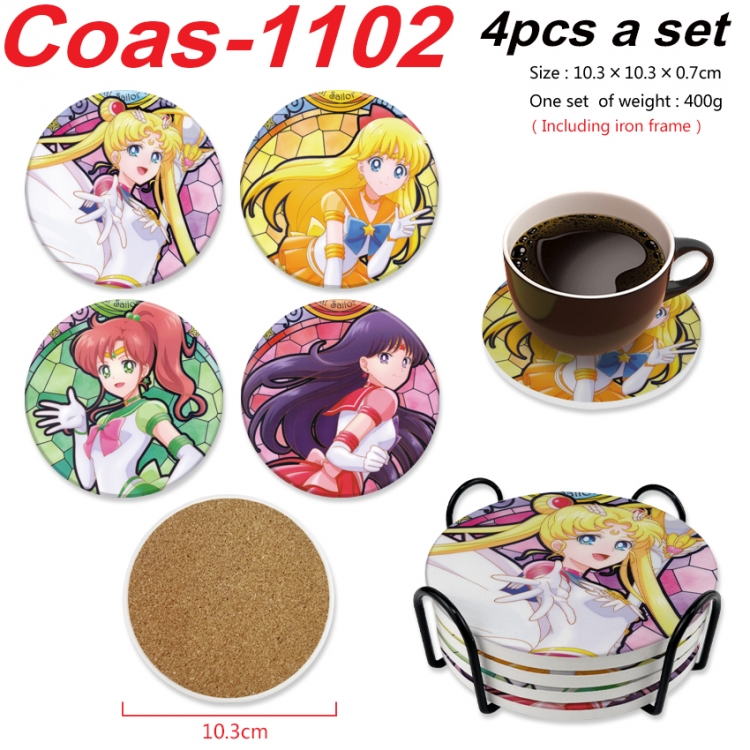 sailormoon Anime peripheral circular coaster UV printed ceramic cork insulation pad a set of 4