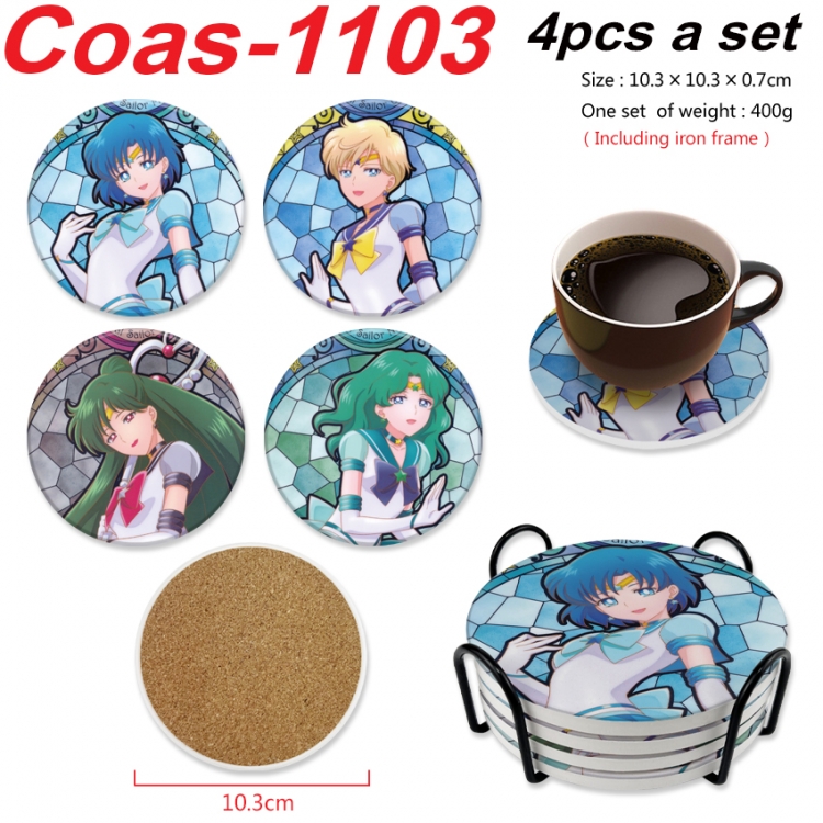 sailormoon Anime peripheral circular coaster UV printed ceramic cork insulation pad a set of 4