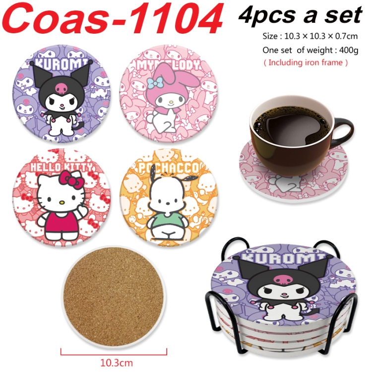 sanrio Anime peripheral circular coaster UV printed ceramic cork insulation pad a set of 4