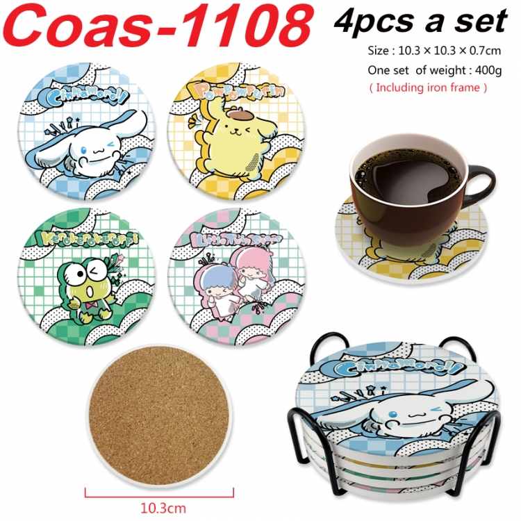 sanrio Anime peripheral circular coaster UV printed ceramic cork insulation pad a set of 4